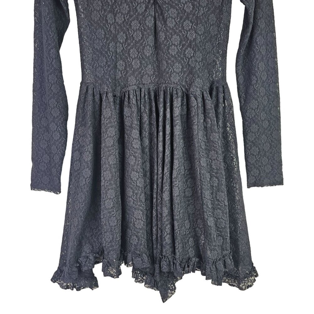 Intimately Free People Sheer Full Lace Assymetrical Hem Long Sleeve Skater Dress - Picture 6 of 9